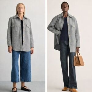 Quince Women 100% Merino Wool Long Shirt Jacket Light Heather Gray Outerwear S